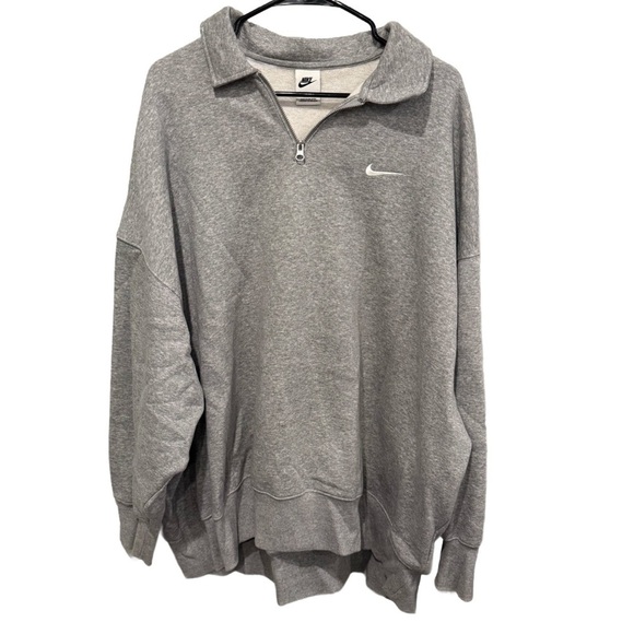 Nike Tops - Nike Heather Gray Oversized Pullover Quarter Zip with Logo Size XL